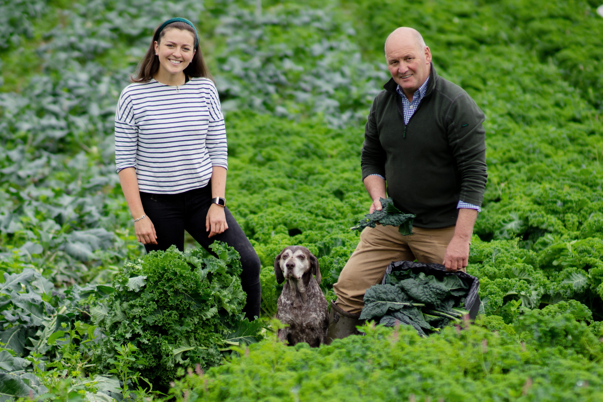 Emily, Dad and Flo in beetroot field